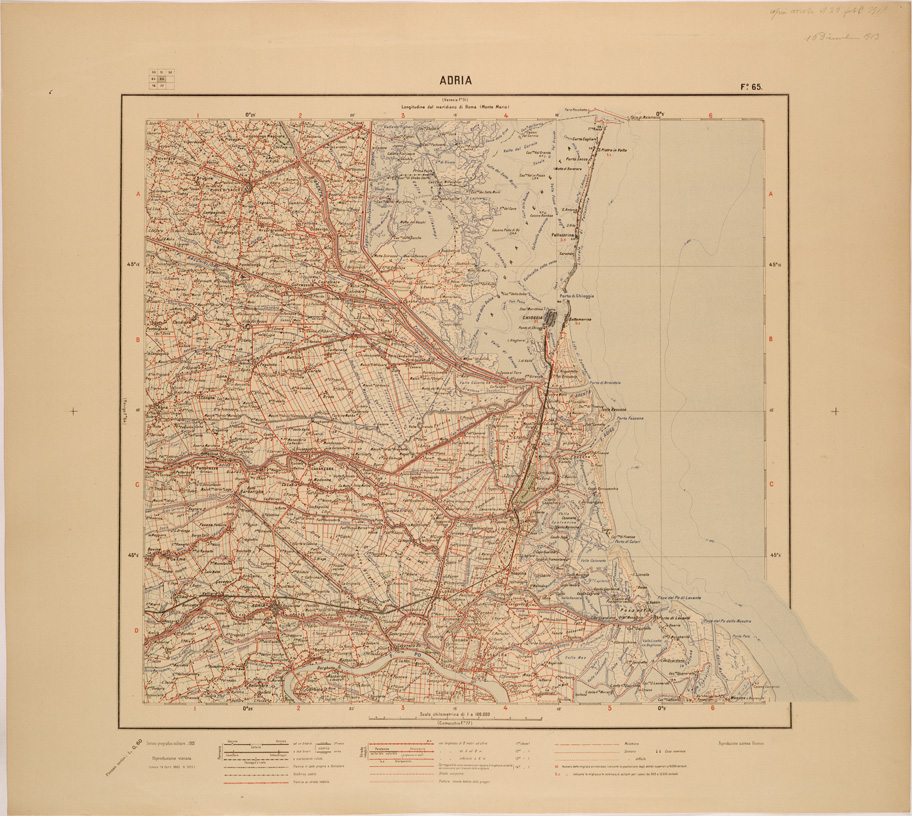 (N:27173) CARTA D'ITALIA - FOGLIO 065 - ADRIA (SE000976) Carte e stampe antiche: riproduzione a colori su carta (formato A1)