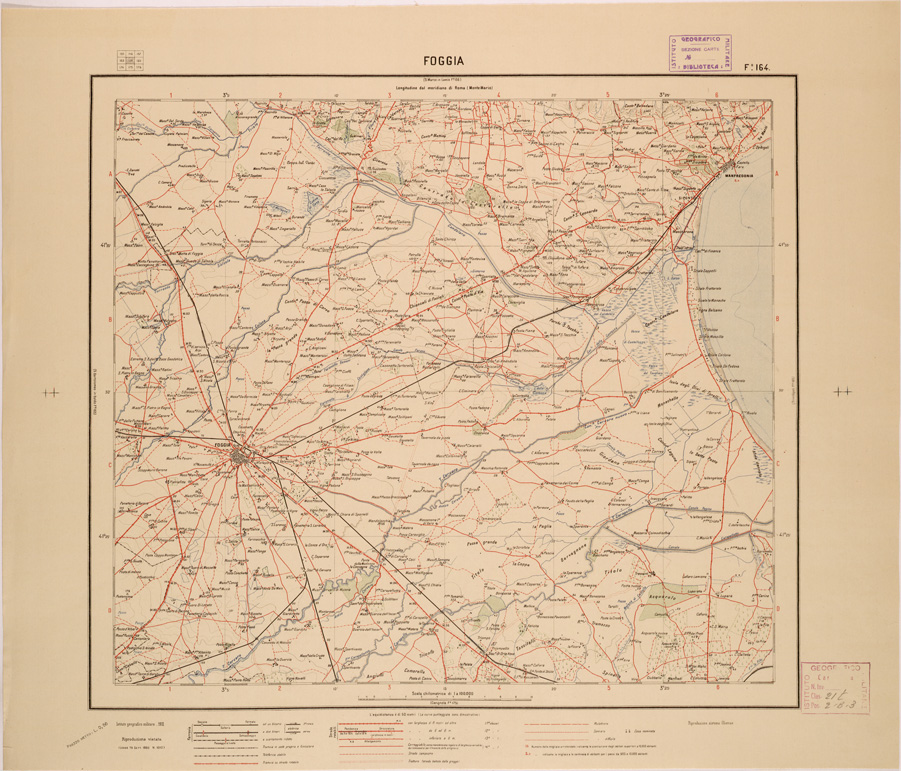 (N:27238) CARTA D'ITALIA - FOGLIO 164 - FOGGIA (SE000994) Carte e stampe antiche: riproduzione a colori su carta (formato A1)