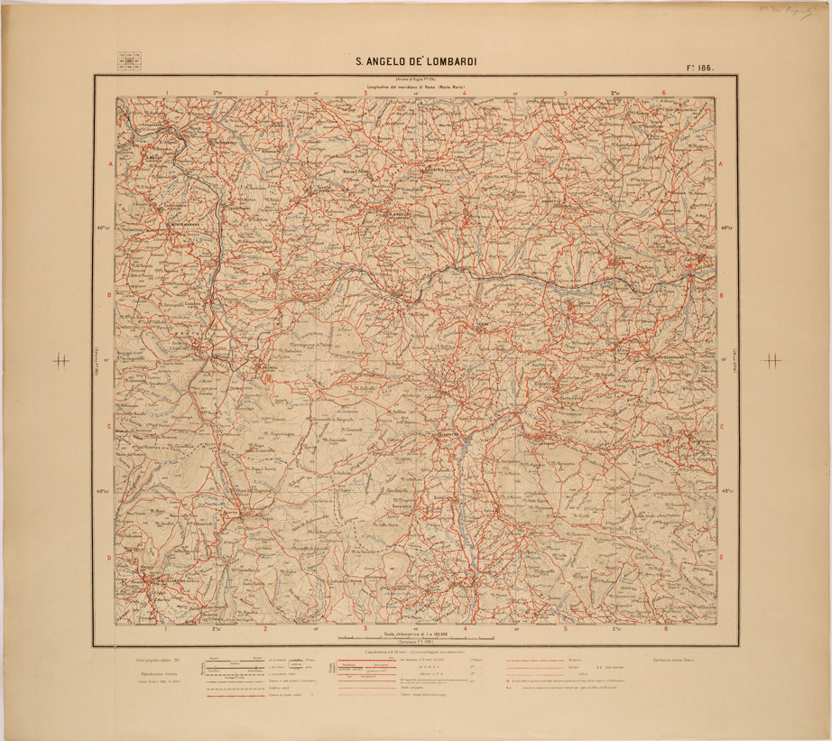 (N:27246) CARTA D'ITALIA - FOGLIO 186 - S. ANGELO DEI LOMBARDI (SE001000) Carte e stampe antiche: riproduzione a colori su carta (formato A1)
