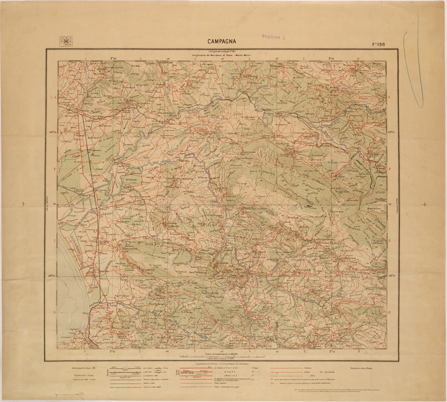 (N:27249) CARTA D'ITALIA - FOGLIO 198 - CAMPAGNA (SE001003) Carte e stampe antiche: riproduzione a colori su carta (formato A1)