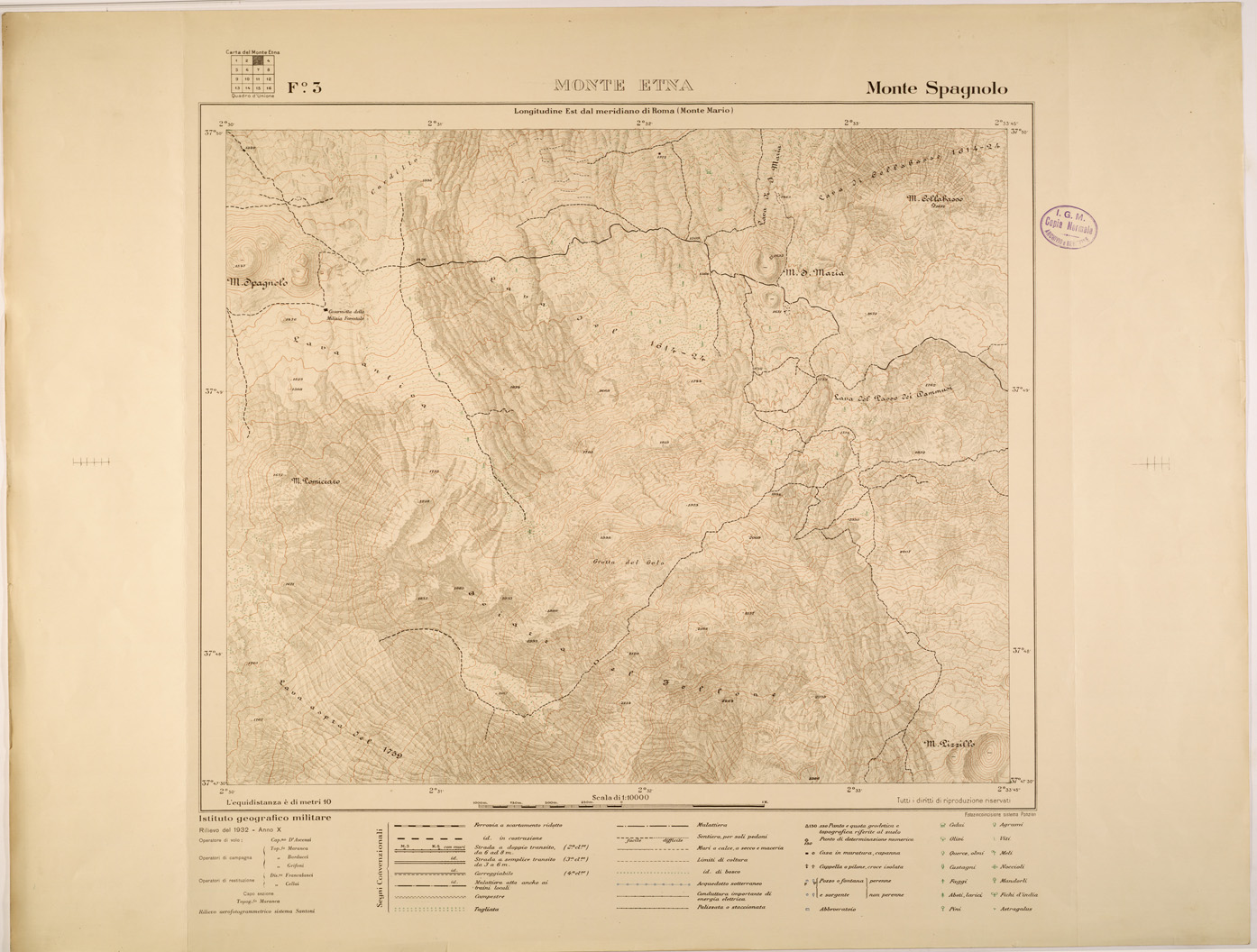 (N:27360) MONTE ETNA - FOGLIO 03 - MONTE SPAGNOLO (SE001011) Carte e stampe antiche: riproduzione a colori su carta (formato A1)