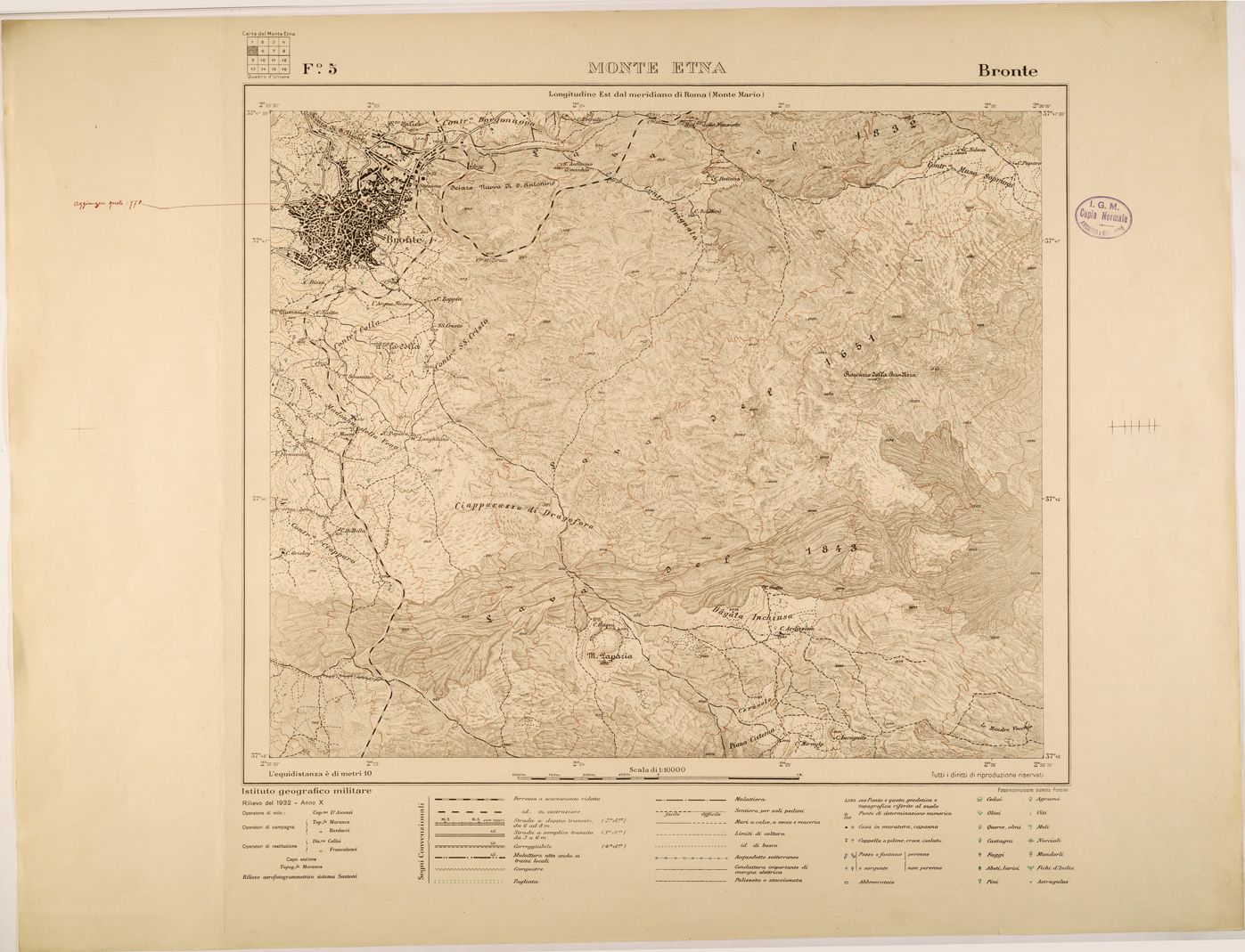 (N:27363) MONTE ETNA - FOGLIO 05 - BRONTE (SE001013) Carte e stampe antiche: riproduzione a colori su carta (formato A1)