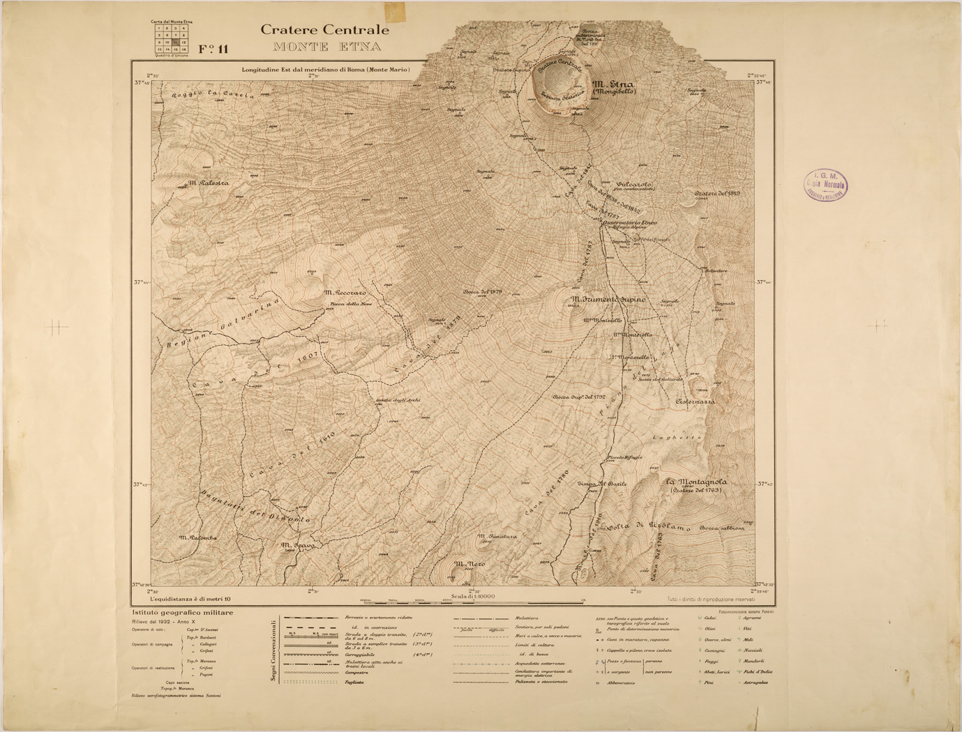 (N:27369) MONTE ETNA - FOGLIO 11 - CRATERE CENTRALE (SE001019) Carte e stampe antiche: riproduzione a colori su carta (formato A1)