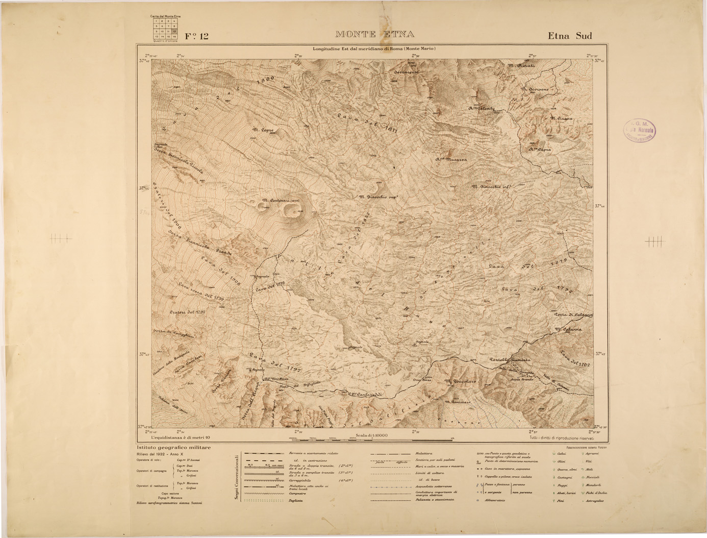 (N:27370) MONTE ETNA - FOGLIO 12 - ETNA SUD (SE001020) Carte e stampe antiche: riproduzione a colori su carta (formato A1)