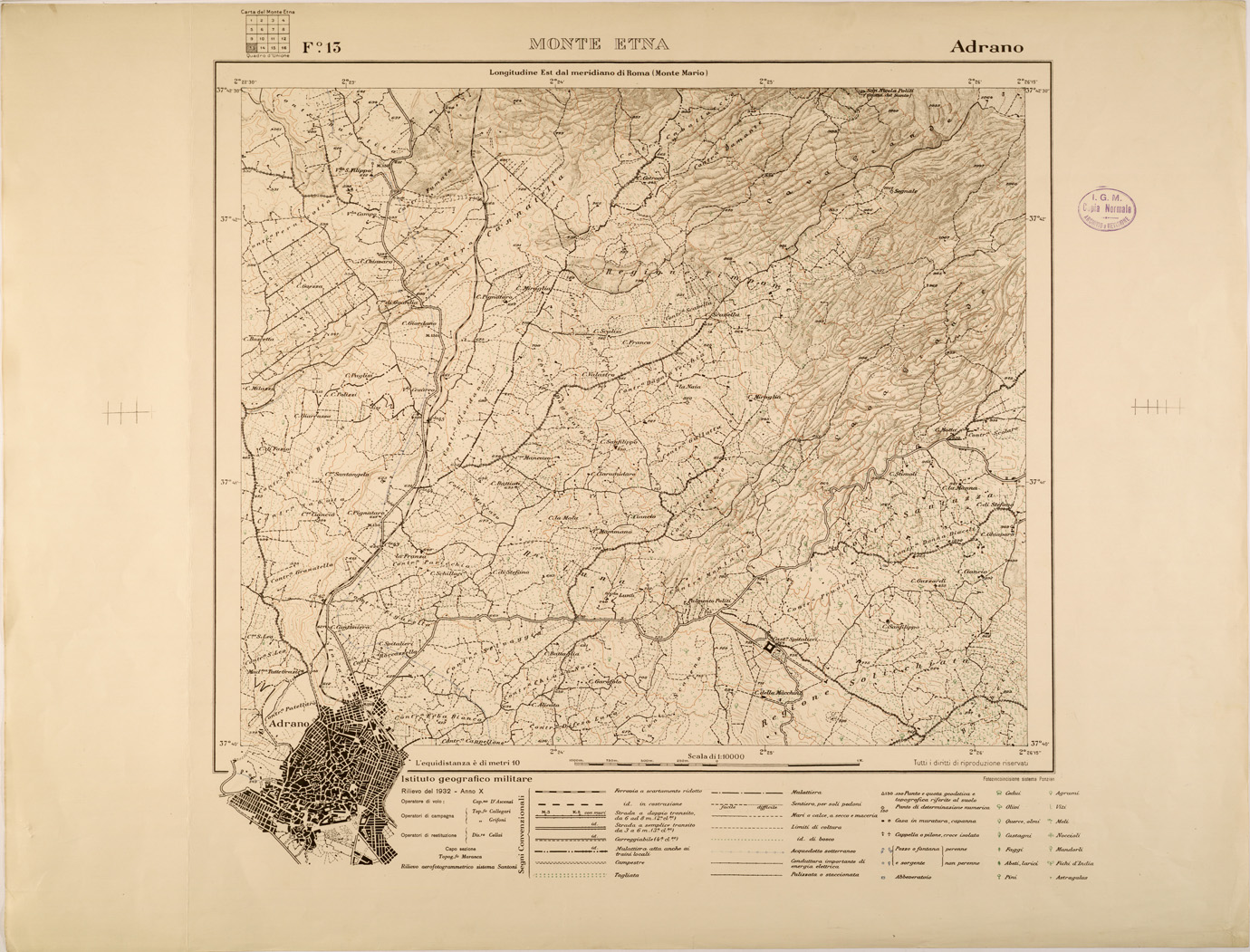 (N:27371) MONTE ETNA - FOGLIO 13 - ADRANO (SE001021) Carte e stampe antiche: riproduzione a colori su carta (formato A1)