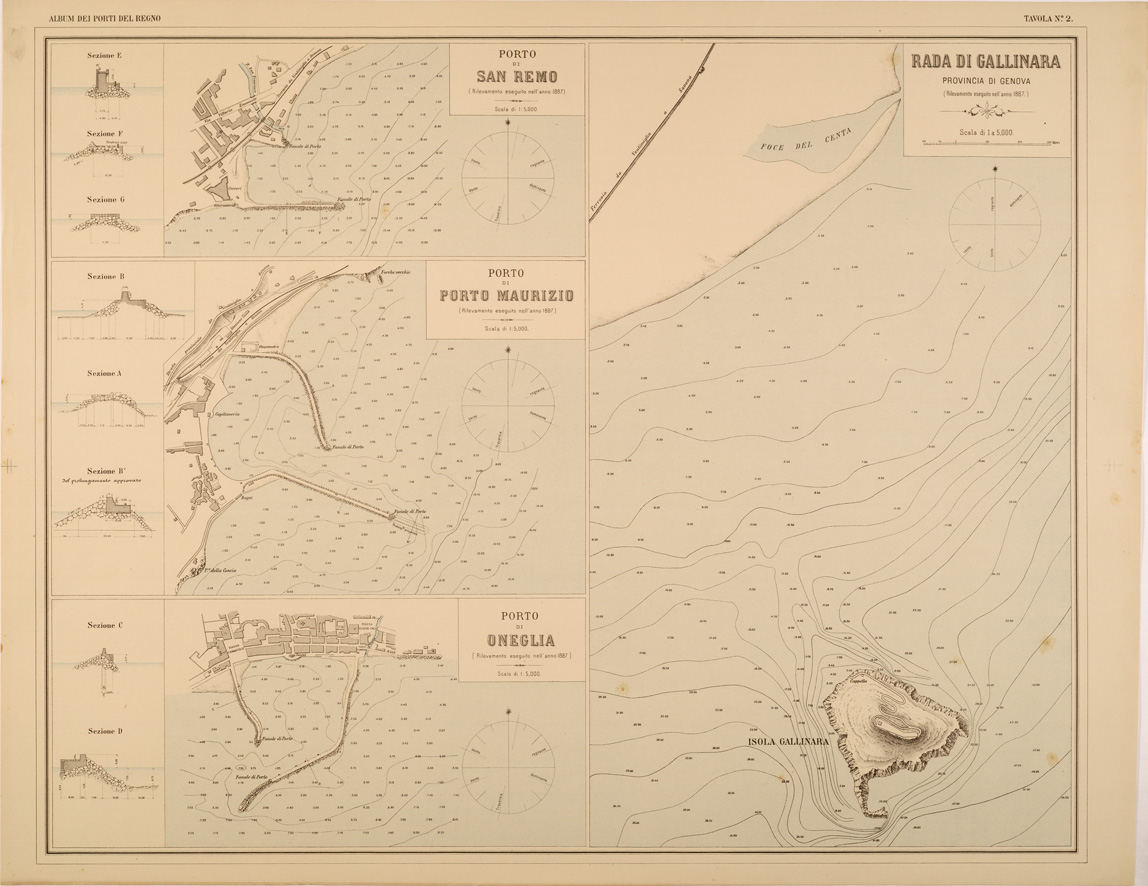 (N:27379) ALBUM DEI PORTI MARITTIMI DEL REGNO D'ITALIA - TAVOLA 02 - PORTI DI SAN REMO - PORTO MAURIZIO - ONEGLIA - RADA DI GALLINARA (SE001029) Carte e stampe antiche: riproduzione a colori su carta (formato A1)