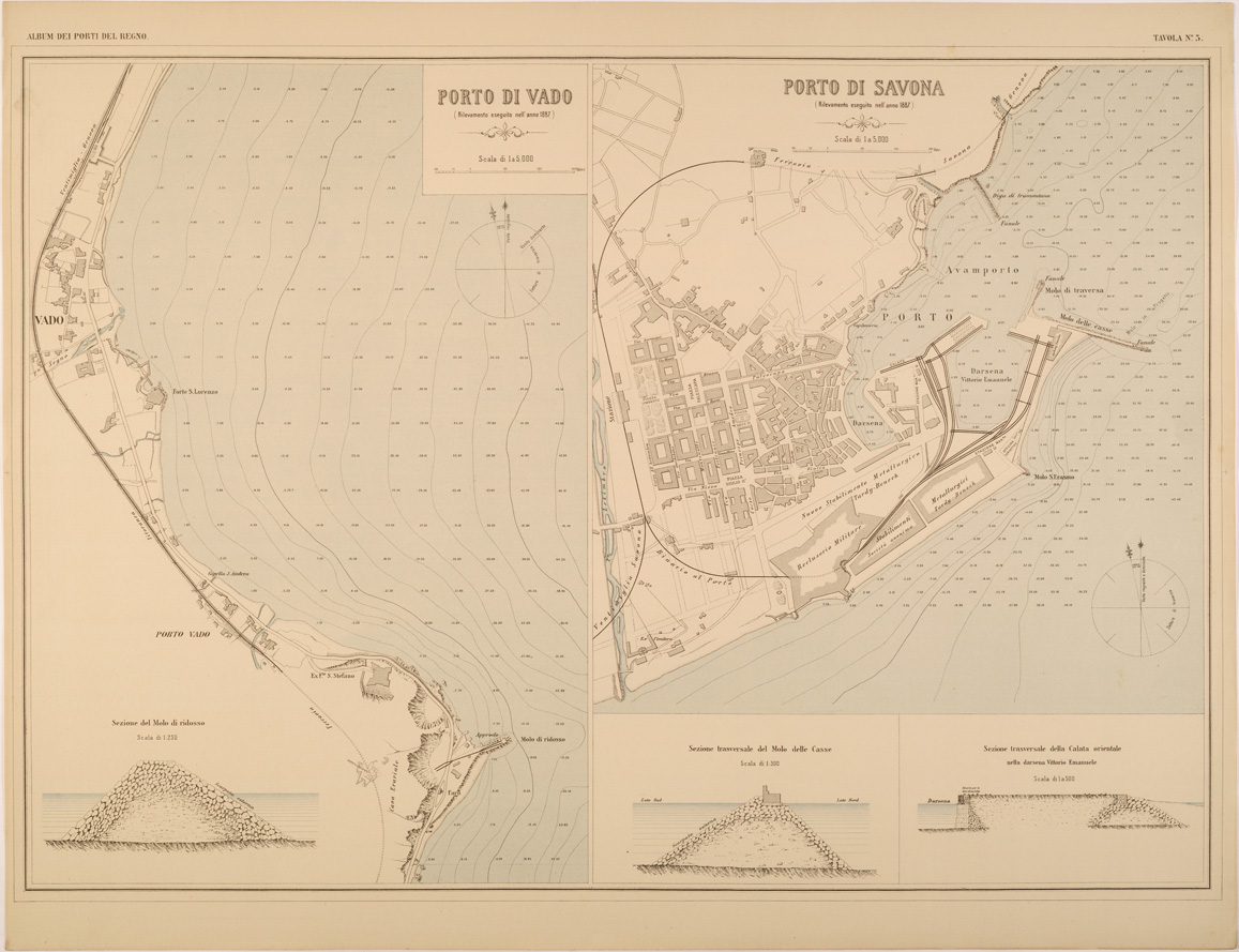 (N:27380) ALBUM DEI PORTI MARITTIMI DEL REGNO D'ITALIA - TAVOLA 03 - PORTI DI VADO - SAVONA (SE001030) Carte e stampe antiche: riproduzione a colori su carta (formato A1)