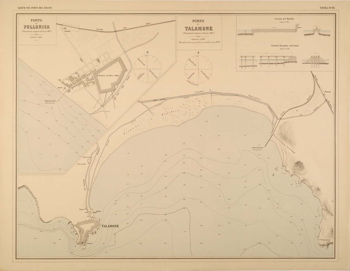 (N:27387) ALBUM DEI PORTI MARITTIMI DEL REGNO D'ITALIA - TAVOLA 10 - PORTI DI FOLLONICA - TALAMONE (SE001037) Carte e stampe antiche: riproduzione a colori su carta (formato A1)