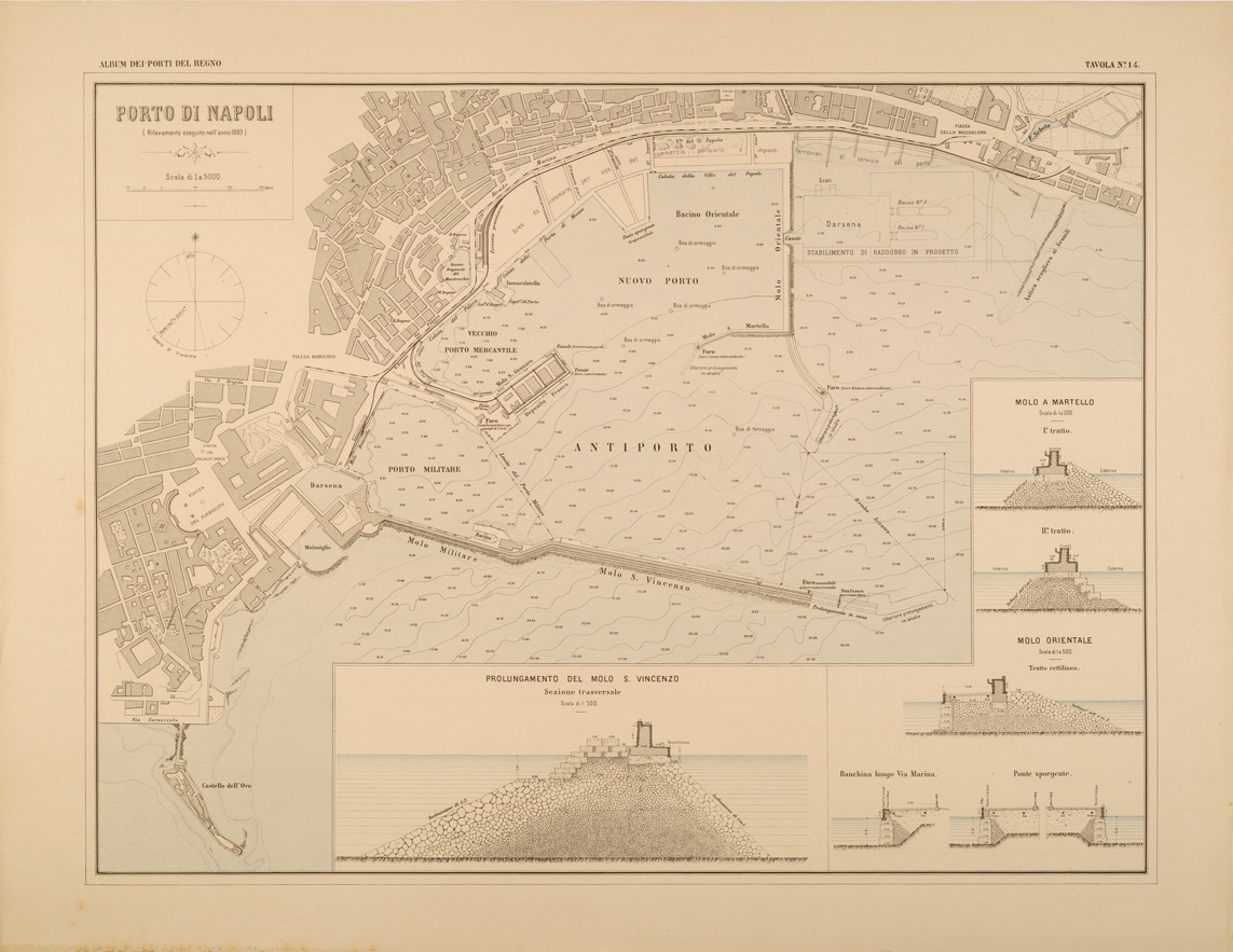(N:27391) ALBUM DEI PORTI MARITTIMI DEL REGNO D'ITALIA - TAVOLA 14 - PORTO DI NAPOLI (SE001041) Carte e stampe antiche: riproduzione a colori su carta (formato A1)