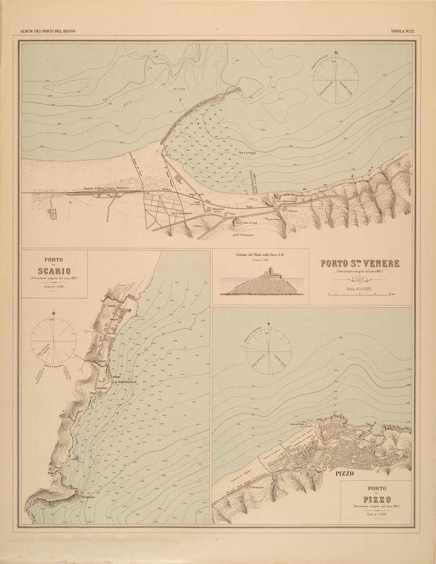 (N:27394) ALBUM DEI PORTI MARITTIMI DEL REGNO D'ITALIA - TAVOLA 17 - PORTI DI SANTA VENERE - SCARIO - PIZZO (SE001044) Carte e stampe antiche: riproduzione a colori su carta (formato A1)