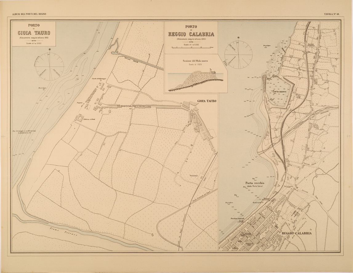 (N:27395) ALBUM DEI PORTI MARITTIMI DEL REGNO D'ITALIA - TAVOLA 18 - PORTI DI GIOIA TAURO - REGGIO CALABRIA (SE001045) Carte e stampe antiche: riproduzione a colori su carta (formato A1)