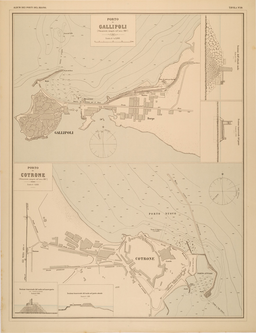 (N:27396) ALBUM DEI PORTI MARITTIMI DEL REGNO D'ITALIA - TAVOLA 19 - PORTI DI GALLIPOLI - COTRONE (SE001046) Carte e stampe antiche: riproduzione a colori su carta (formato A1)