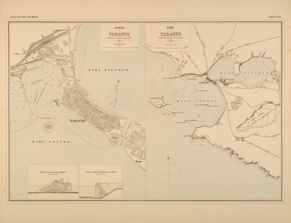 (N:27397) ALBUM DEI PORTI MARITTIMI DEL REGNO D'ITALIA - TAVOLA 20 - PORTO DI TARANTO - RADA DI TARANTO (SE001047) Carte e stampe antiche: riproduzione a colori su carta (formato A1)