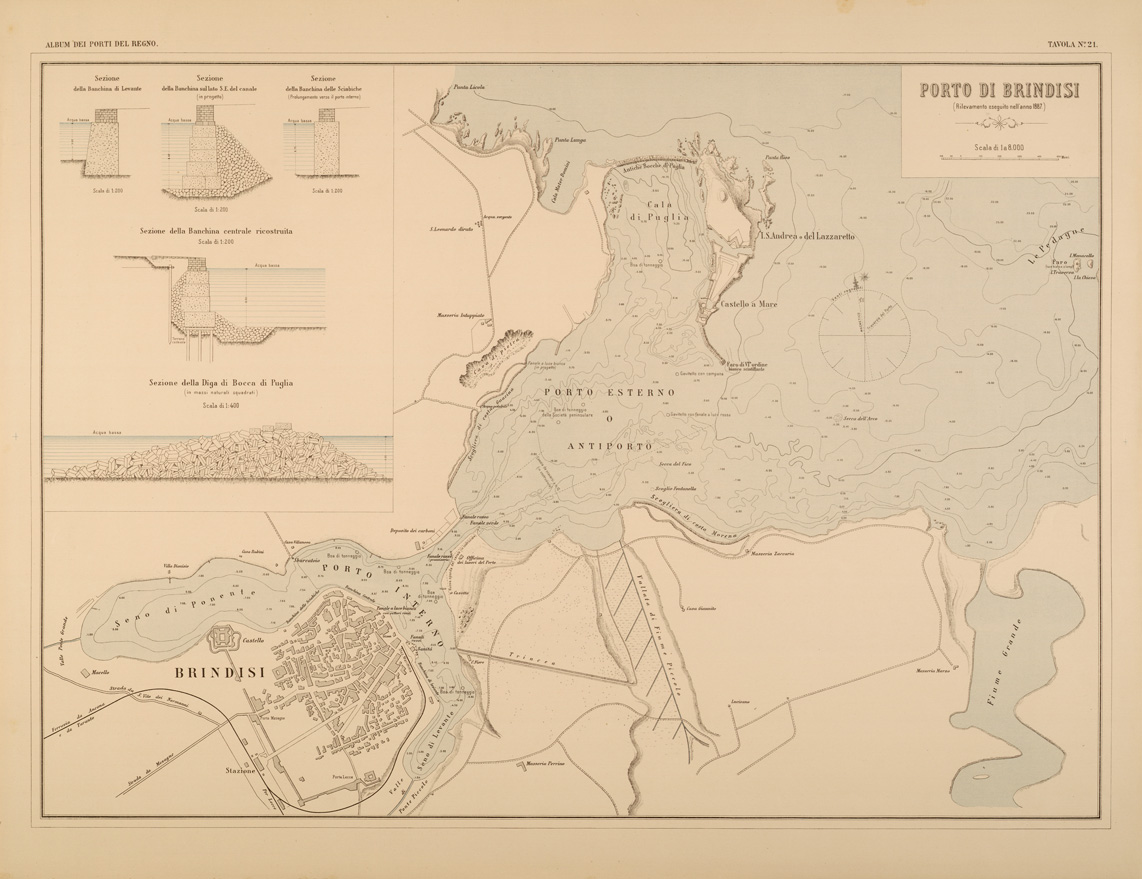 (N:27398) ALBUM DEI PORTI MARITTIMI DEL REGNO D'ITALIA - TAVOLA 21 - PORTO DI BRINDISI (SE001048) Carte e stampe antiche: riproduzione a colori su carta (formato A1)