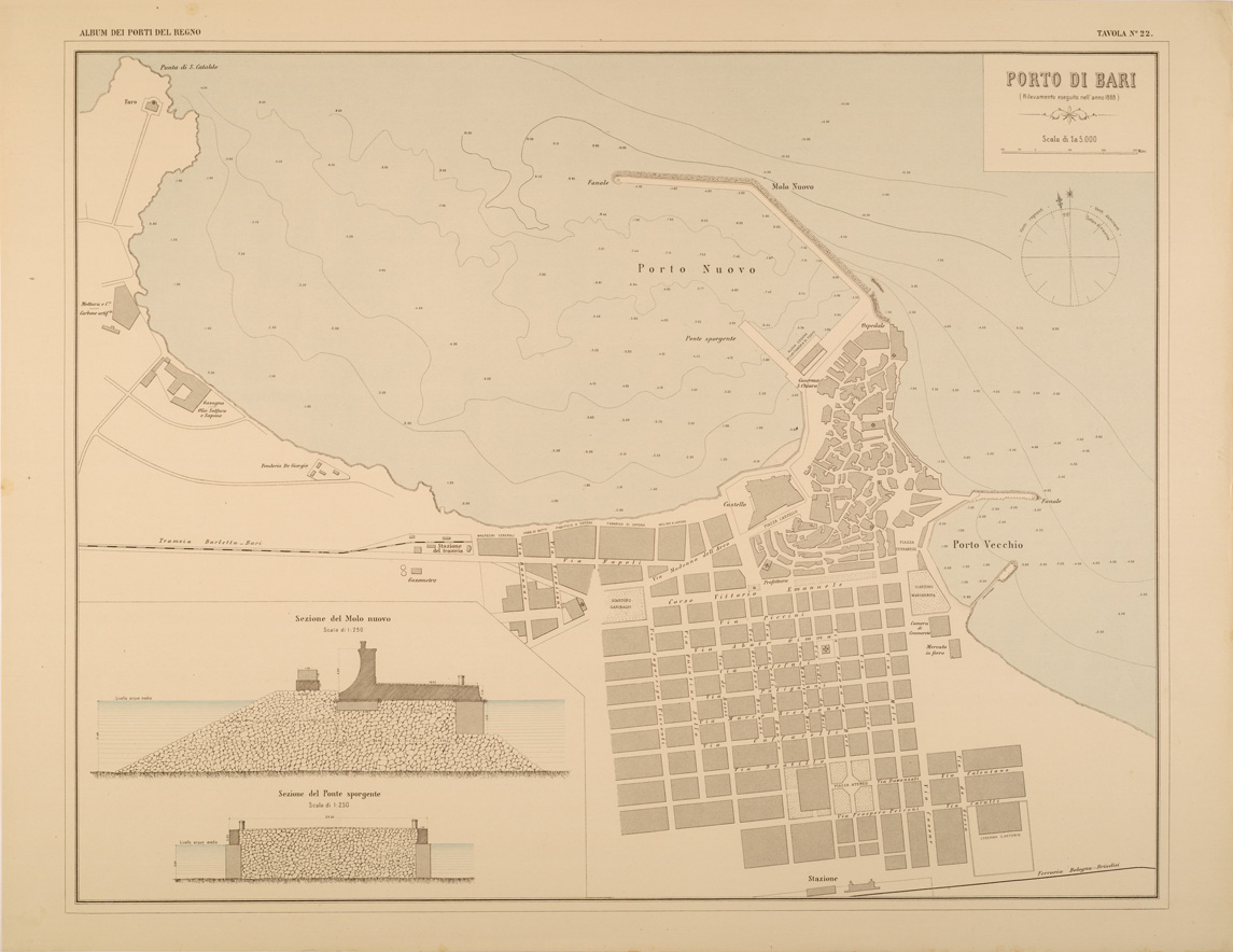 (N:27399) ALBUM DEI PORTI MARITTIMI DEL REGNO D'ITALIA - TAVOLA 22 - PORTO DI BARI (SE001049) Carte e stampe antiche: riproduzione a colori su carta (formato A1)