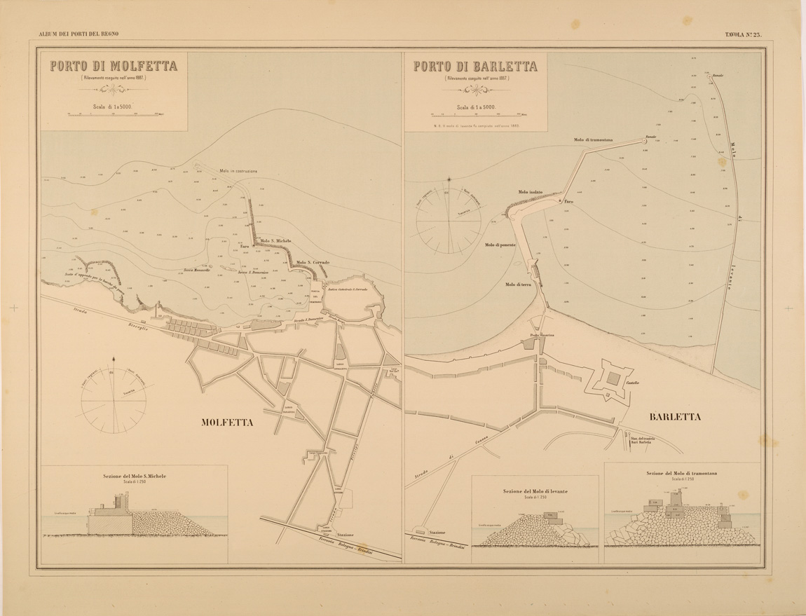 (N:27400) ALBUM DEI PORTI MARITTIMI DEL REGNO D'ITALIA - TAVOLA 23 - PORTI DI MOLFETTA - BARLETTA (SE001050) Carte e stampe antiche: riproduzione a colori su carta (formato A1)