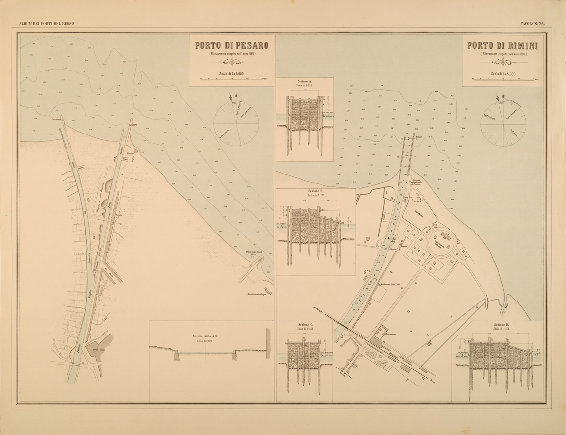 (N:27403) ALBUM DEI PORTI MARITTIMI DEL REGNO D'ITALIA - TAVOLA 26 - PORTI DI PESARO - RIMINI (SE001053) Carte e stampe antiche: riproduzione a colori su carta (formato A1)