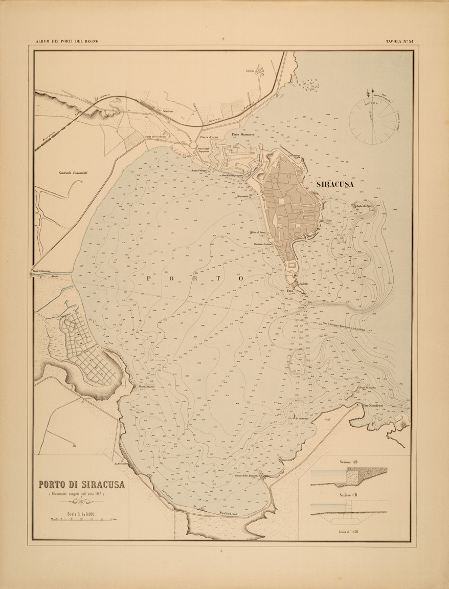 (N:27411) ALBUM DEI PORTI MARITTIMI DEL REGNO D'ITALIA - TAVOLA 34 - PORTO DI SIRACUSA (SE001061) Carte e stampe antiche: riproduzione a colori su carta (formato A1)