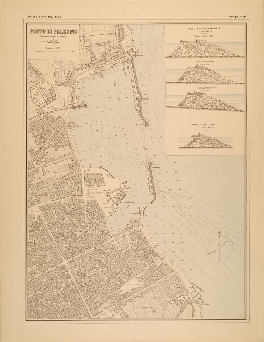 (N:27417) ALBUM DEI PORTI MARITTIMI DEL REGNO D'ITALIA - TAVOLA 40 - PORTO DI PALERMO (SE001067) Carte e stampe antiche: riproduzione a colori su carta (formato A1)