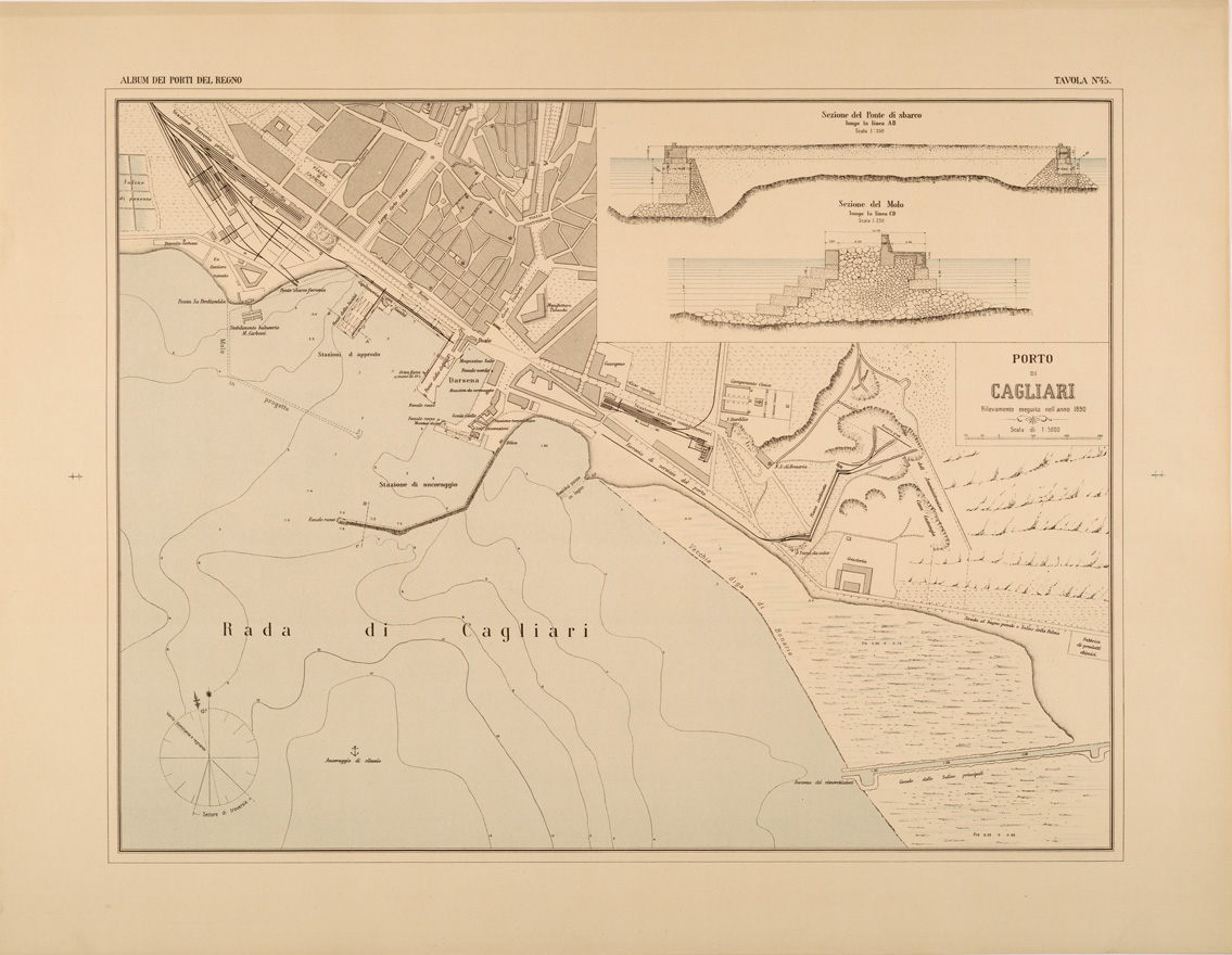 (N:27422) ALBUM DEI PORTI MARITTIMI DEL REGNO D'ITALIA - TAVOLA 45 - PORTO DI CAGLIARI (SE001072) Carte e stampe antiche: riproduzione a colori su carta (formato A1)