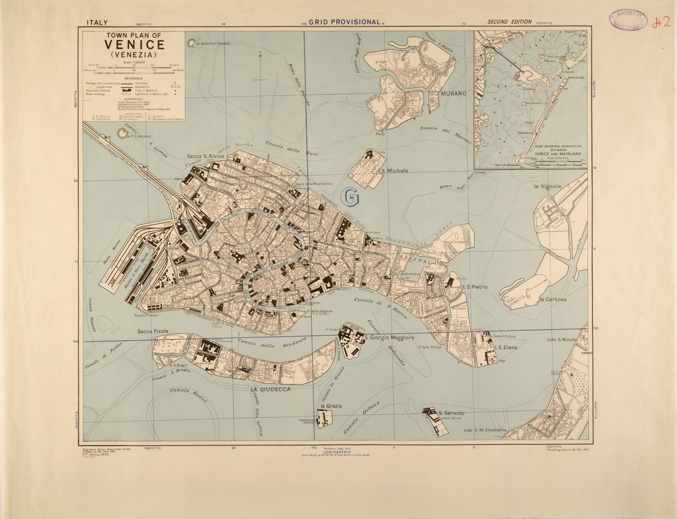(N:27322) TOWN PLAN OF VENICE ( VENEZIA ) (SE001148) Carte e stampe antiche: riproduzione a colori su carta (formato A1)
