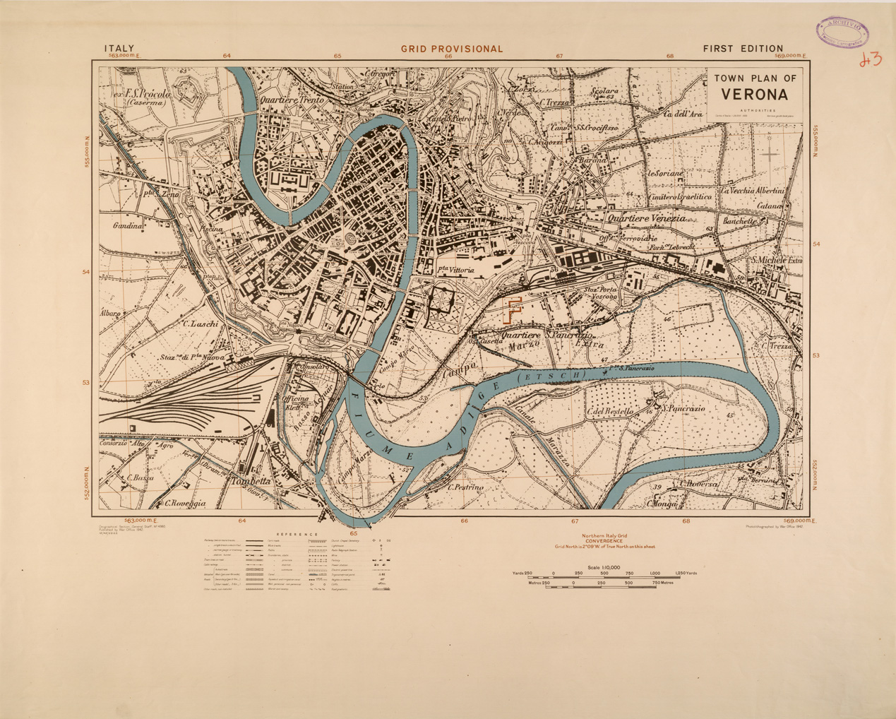 (N:27323) TOWN PLAN OF VERONA (SE001149) Carte e stampe antiche: riproduzione a colori su carta (formato A1)