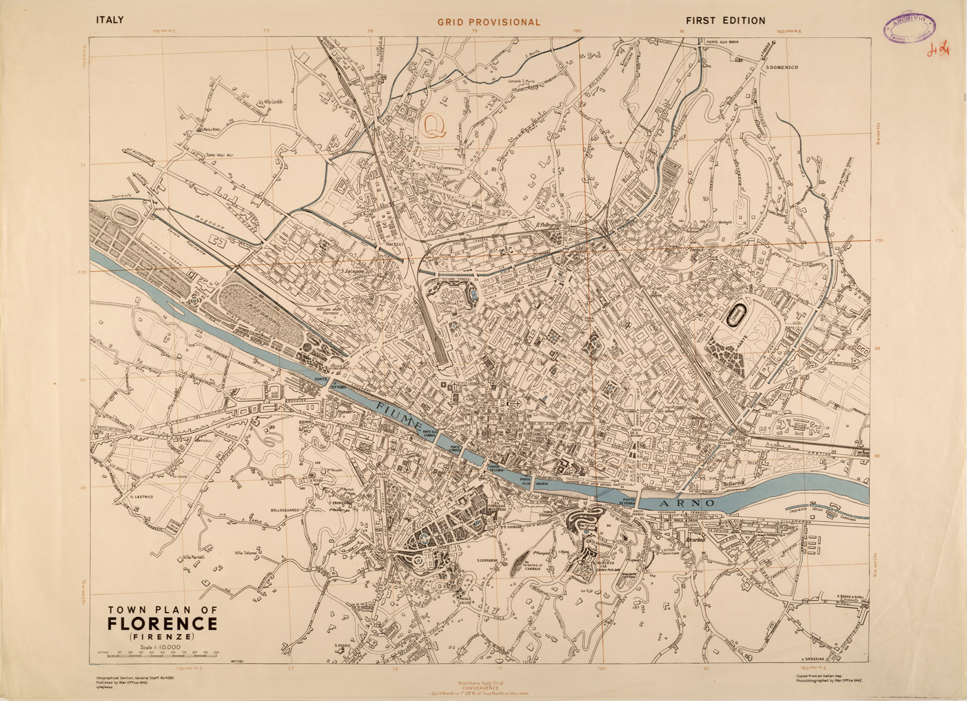 (N:27324) TOWN PLAN OF FLORENCE (FIRENZE ) (SE001150) Carte e stampe antiche: riproduzione a colori su carta (formato A1)