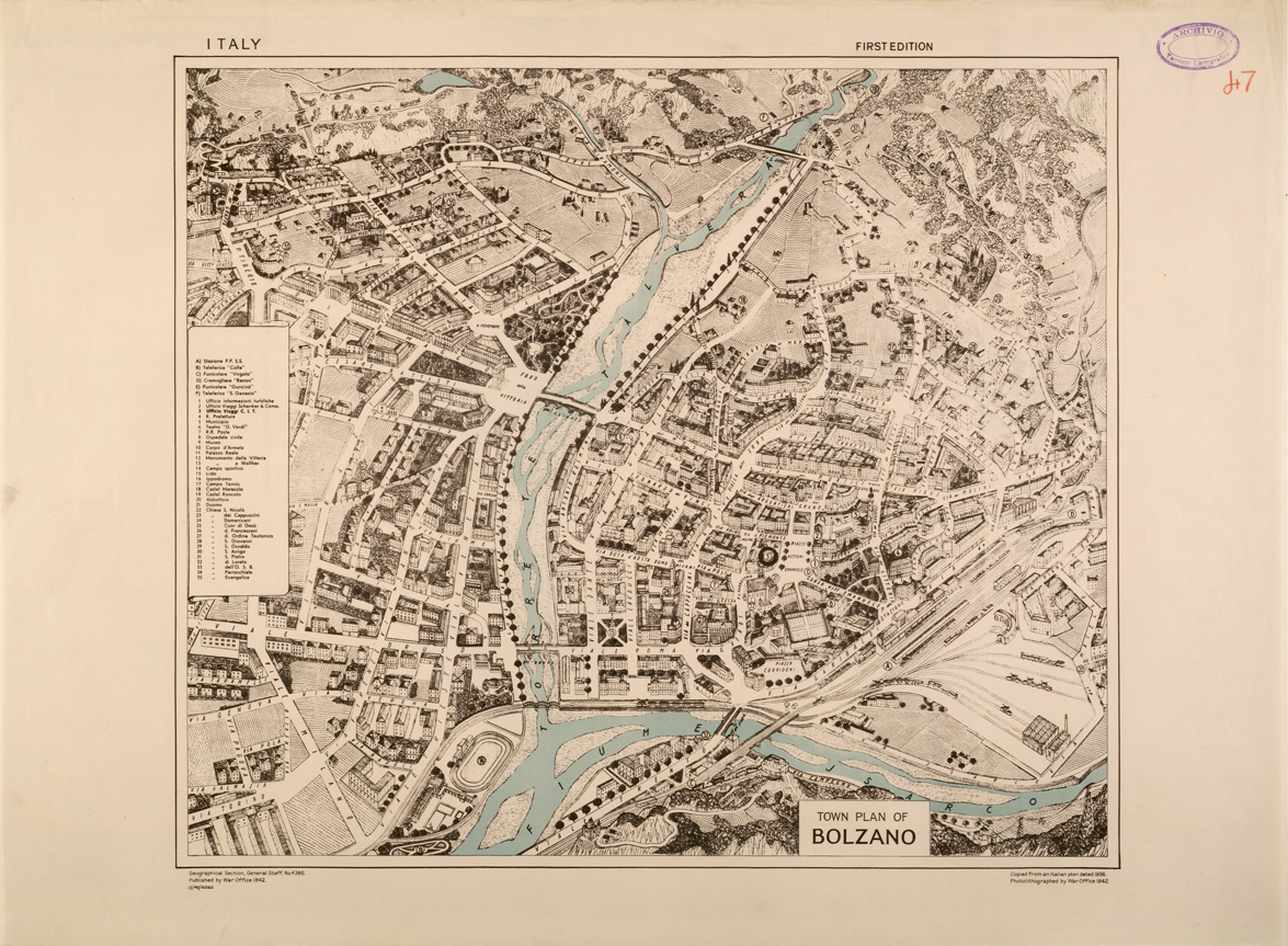 (N:27327) TOWN PLAN OF BOLZANO - ( PIANTA A VOLO D' UCCELLO ) (SE001154) Carte e stampe antiche: riproduzione a colori su carta (formato A1)
