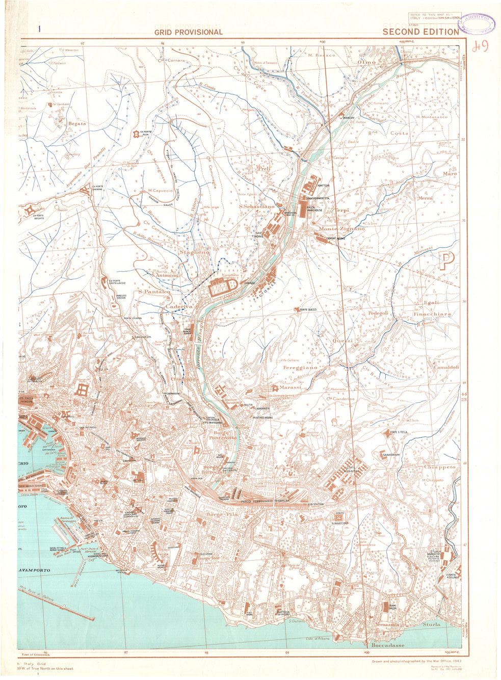 (N:27330) TOWN PLAN OF GENOA ( GENOVA ) - TAVOLA EST (SE001157) Carte e stampe antiche: riproduzione a colori su carta (formato A1)