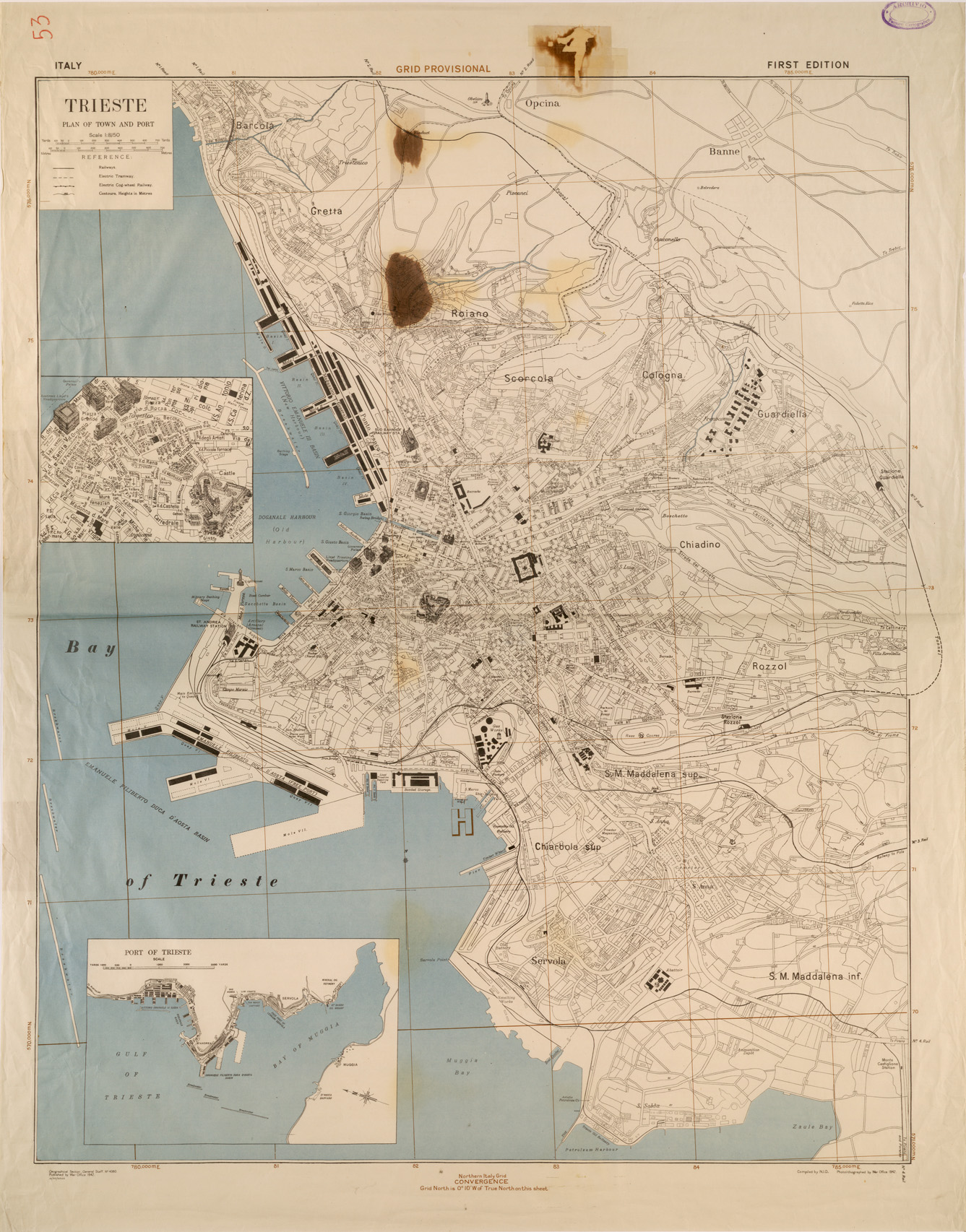 (N:27334) TRIESTE PLAN OF TOWN AND PORT (SE001162) Carte e stampe antiche: riproduzione a colori su carta (formato A1)