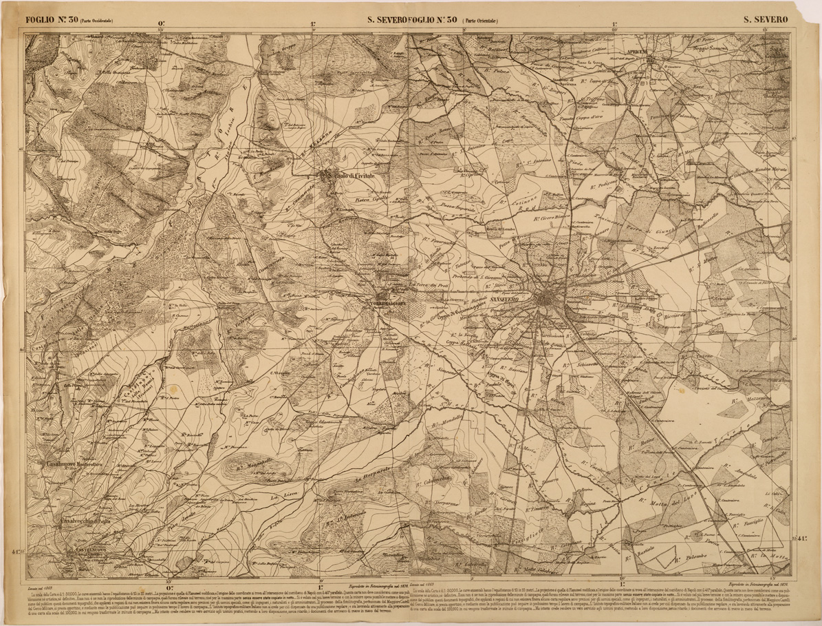 (N:27479) CARTA DELLE PROVINCE MERIDIONALI - FOGLIO 30 - S.SEVERO (SE001222) Carte e stampe antiche: riproduzione a colori su carta (formato A1)