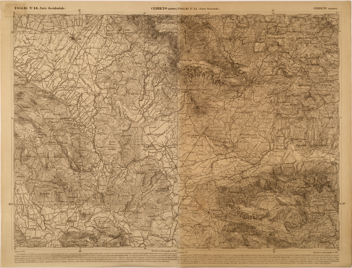 (N:27493) CARTA DELLE PROVINCE MERIDIONALI - FOGLIO 44 - CERRETO SANNITA (SE001236) Carte e stampe antiche: riproduzione a colori su carta (formato A1)