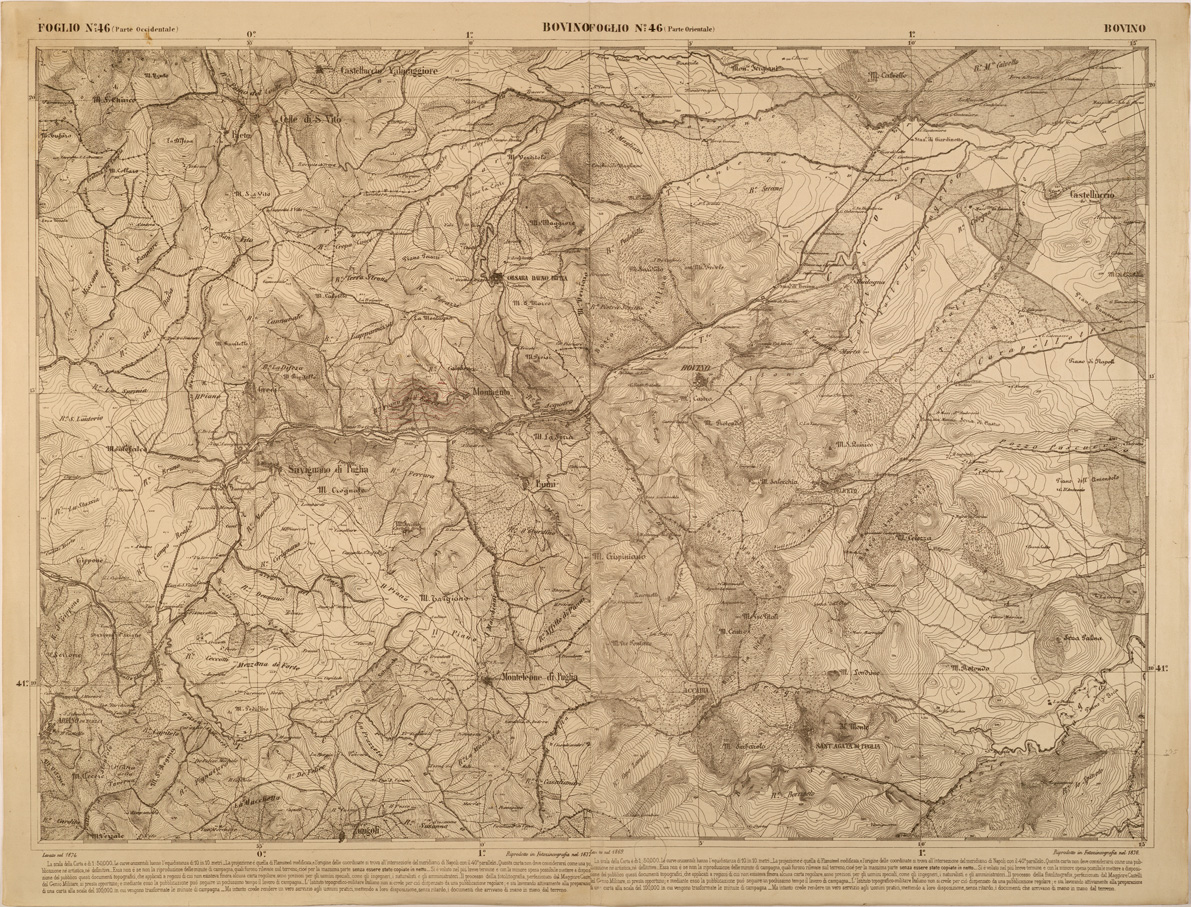 (N:27495) CARTA DELLE PROVINCE MERIDIONALI - FOGLIO 46 - BOVINO (SE001238) Carte e stampe antiche: riproduzione a colori su carta (formato A1)