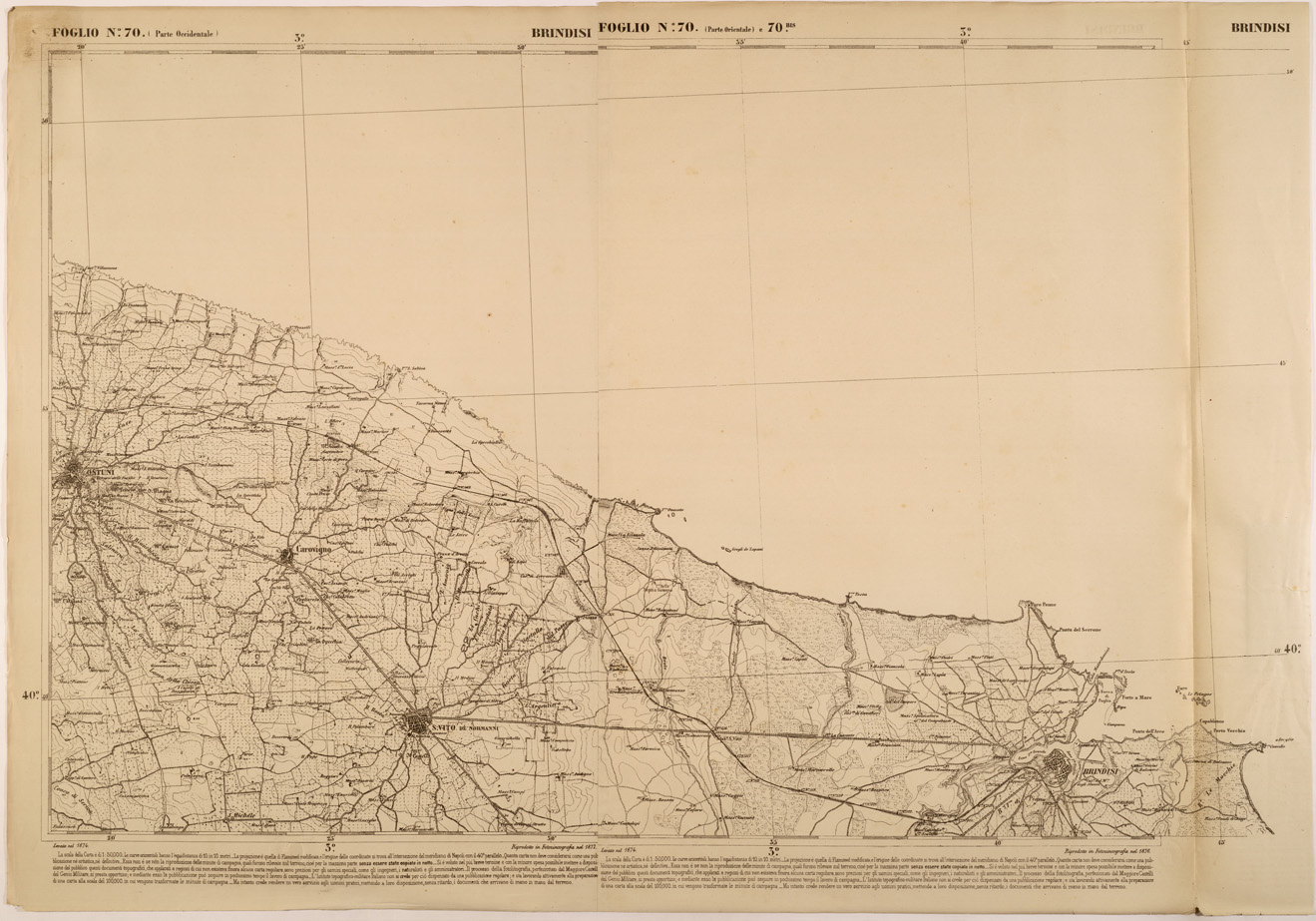 (N:27522) CARTA DELLE PROVINCE MERIDIONALI - FOGLIO 70 - BRINDISI (SE001262) Carte e stampe antiche: riproduzione a colori su carta (formato A1)