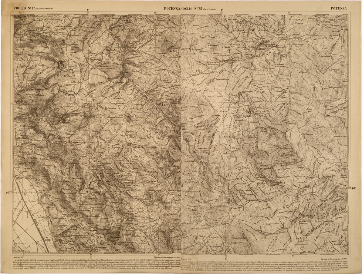 (N:27527) CARTA DELLE PROVINCE MERIDIONALI - FOGLIO 75 - POTENZA (SE001267) Carte e stampe antiche: riproduzione a colori su carta (formato A1)