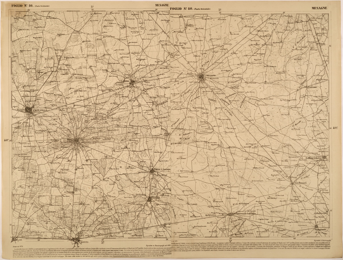 (N:27533) CARTA DELLE PROVINCE MERIDIONALI - FOGLIO 80 - MESAGNE (SE001272) Carte e stampe antiche: riproduzione a colori su carta (formato A1)