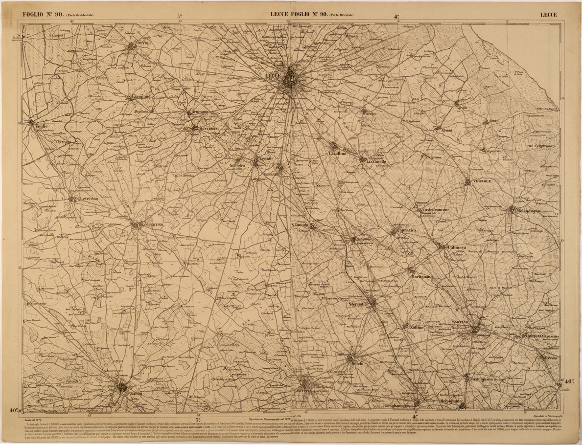 (N:27556) CARTA DELLE PROVINCE MERIDIONALI - FOGLIO 90 - LECCE (SE001282) Carte e stampe antiche: riproduzione a colori su carta (formato A1)