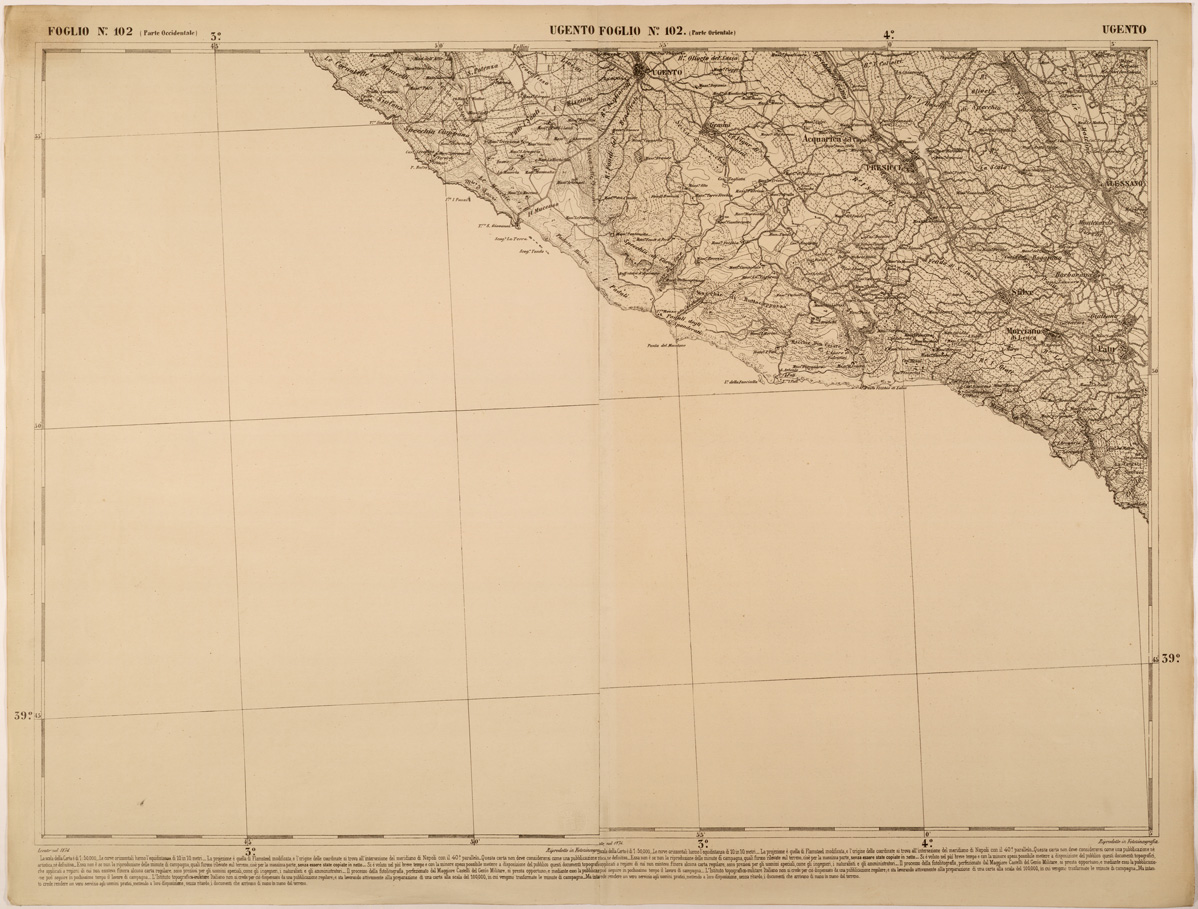 (N:27568) CARTA DELLE PROVINCE MERIDIONALI - FOGLIO 102 - UGENTO (SE001294) Carte e stampe antiche: riproduzione a colori su carta (formato A1)