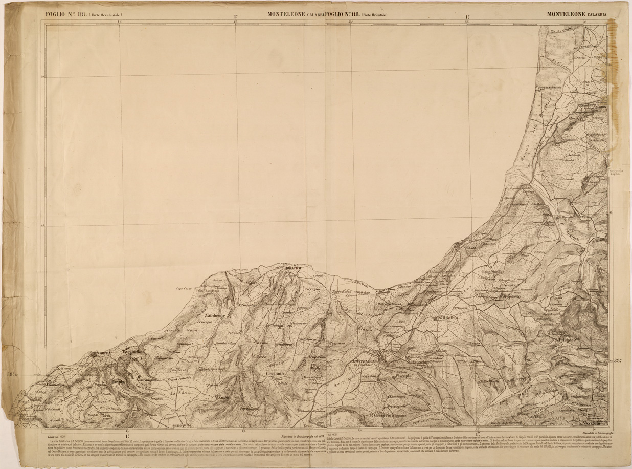 (N:27586) CARTA DELLE PROVINCE MERIDIONALI - FOGLIO 118 - MONTELEONE CALABRIA (SE001312) Carte e stampe antiche: riproduzione a colori su carta (formato A1)