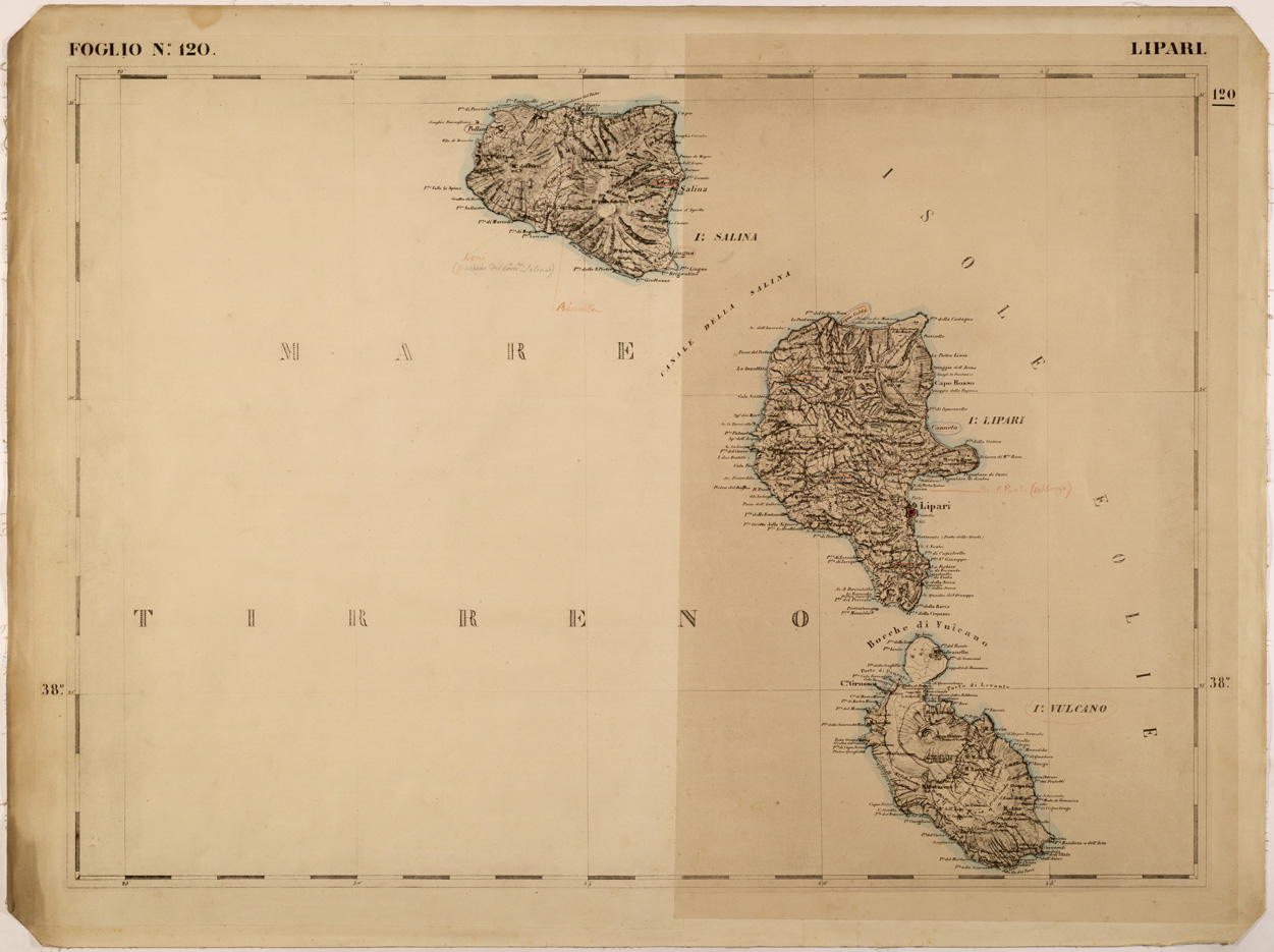 (N:27588) CARTA DELLE PROVINCE MERIDIONALI - FOGLIO 120 - LIPARI (SE001314) Carte e stampe antiche: riproduzione a colori su carta (formato A1)