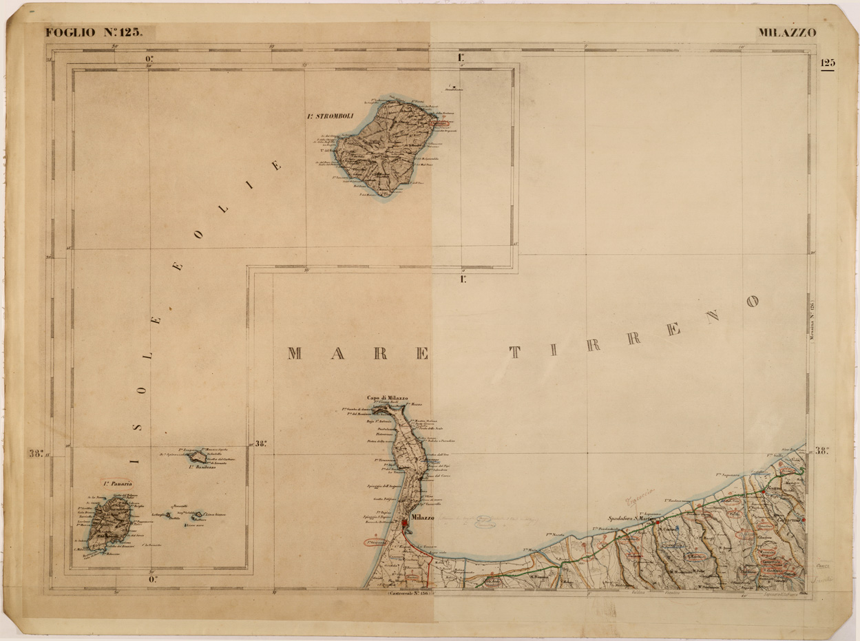 (N:27593) CARTA DELLE PROVINCE MERIDIONALI - FOGLIO 125 - MILAZZO (SE001319) Carte e stampe antiche: riproduzione a colori su carta (formato A1)
