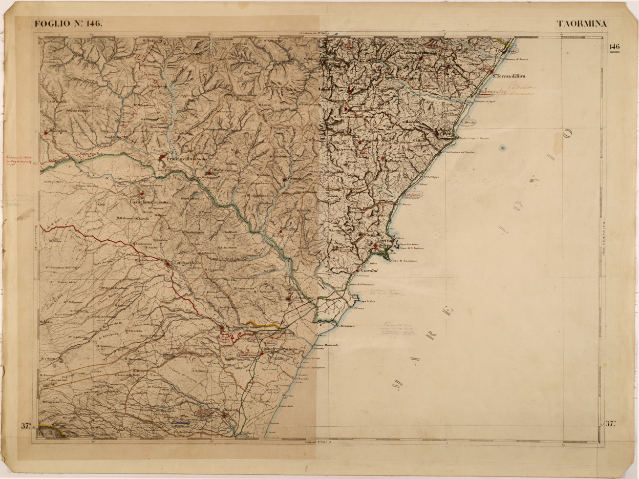 (N:27616) CARTA DELLE PROVINCE MERIDIONALI - FOGLIO 146 - TAORMINA (SE001342) Carte e stampe antiche: riproduzione a colori su carta (formato A1)