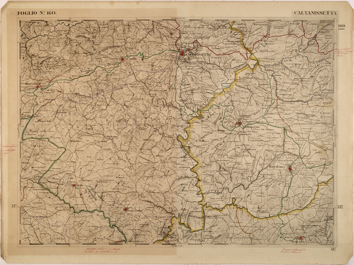 (N:27630) CARTA DELLE PROVINCE MERIDIONALI - FOGLIO 160 - CALTANISSETTA (SE001356) Carte e stampe antiche: riproduzione a colori su carta (formato A1)