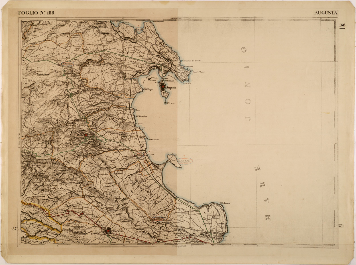 (N:27638) CARTA DELLE PROVINCE MERIDIONALI - FOGLIO 168 - AUGUSTA (SE001364) Carte e stampe antiche: riproduzione a colori su carta (formato A1)