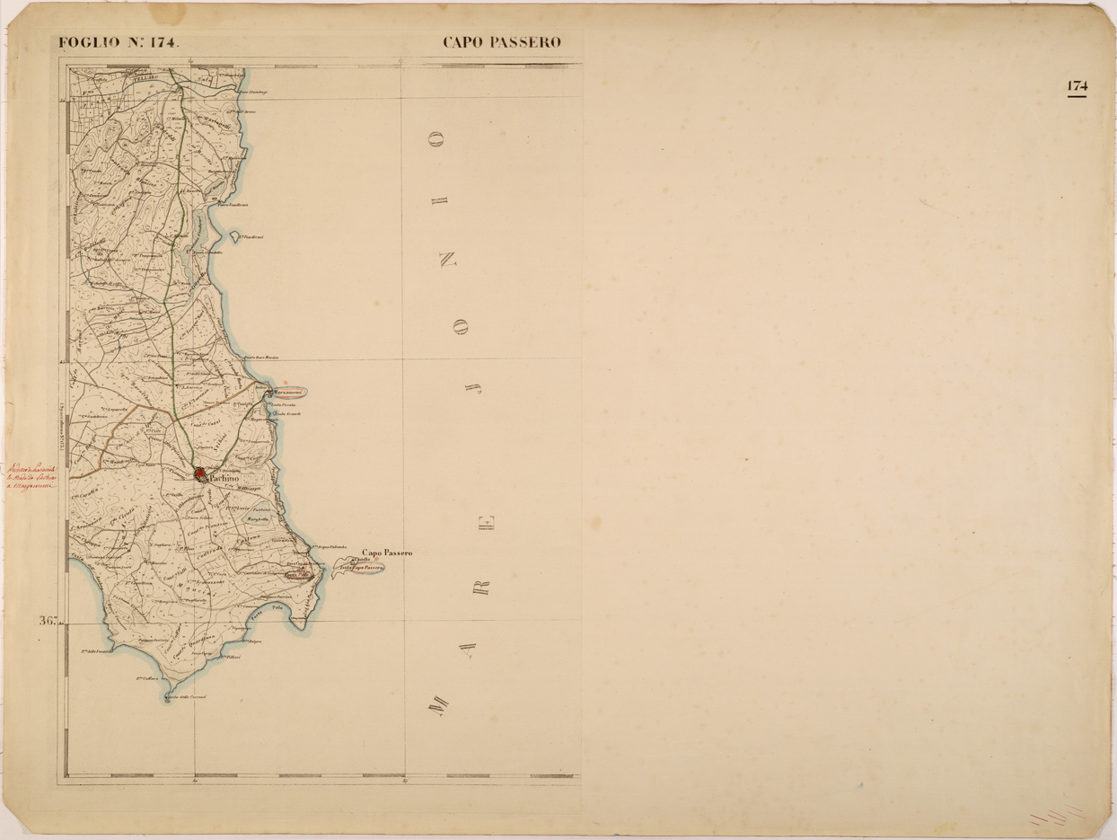 (N:27644) CARTA DELLE PROVINCE MERIDIONALI - FOGLIO 174 - CAPO PASSERO (SE001370) Carte e stampe antiche: riproduzione a colori su carta (formato A1)