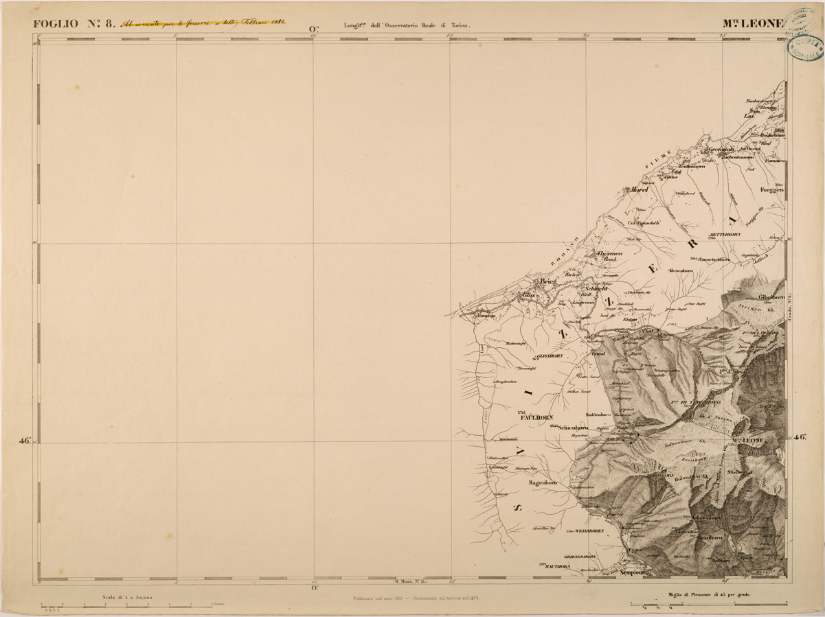 (N:27543) CARTA TOPOGRAFICA DEGLI STATI IN TERRAFERMA DI S. M. IL RE DI SARDEGNA FOGLIO 8 M.TE LEONE
 (SE001379) Carte e stampe antiche: riproduzione a colori su carta (formato A1)