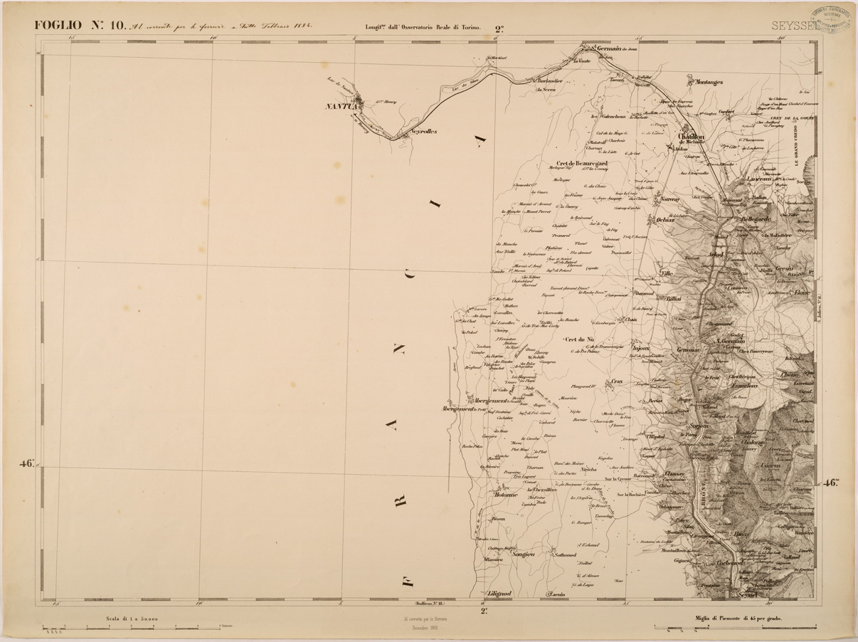 (N:27545) CARTA TOPOGRAFICA DEGLI STATI IN TERRAFERMA DI S. M. IL RE DI SARDEGNA FOGLIO 10 SEYSSEL
 (SE001381) Carte e stampe antiche: riproduzione a colori su carta (formato A1)