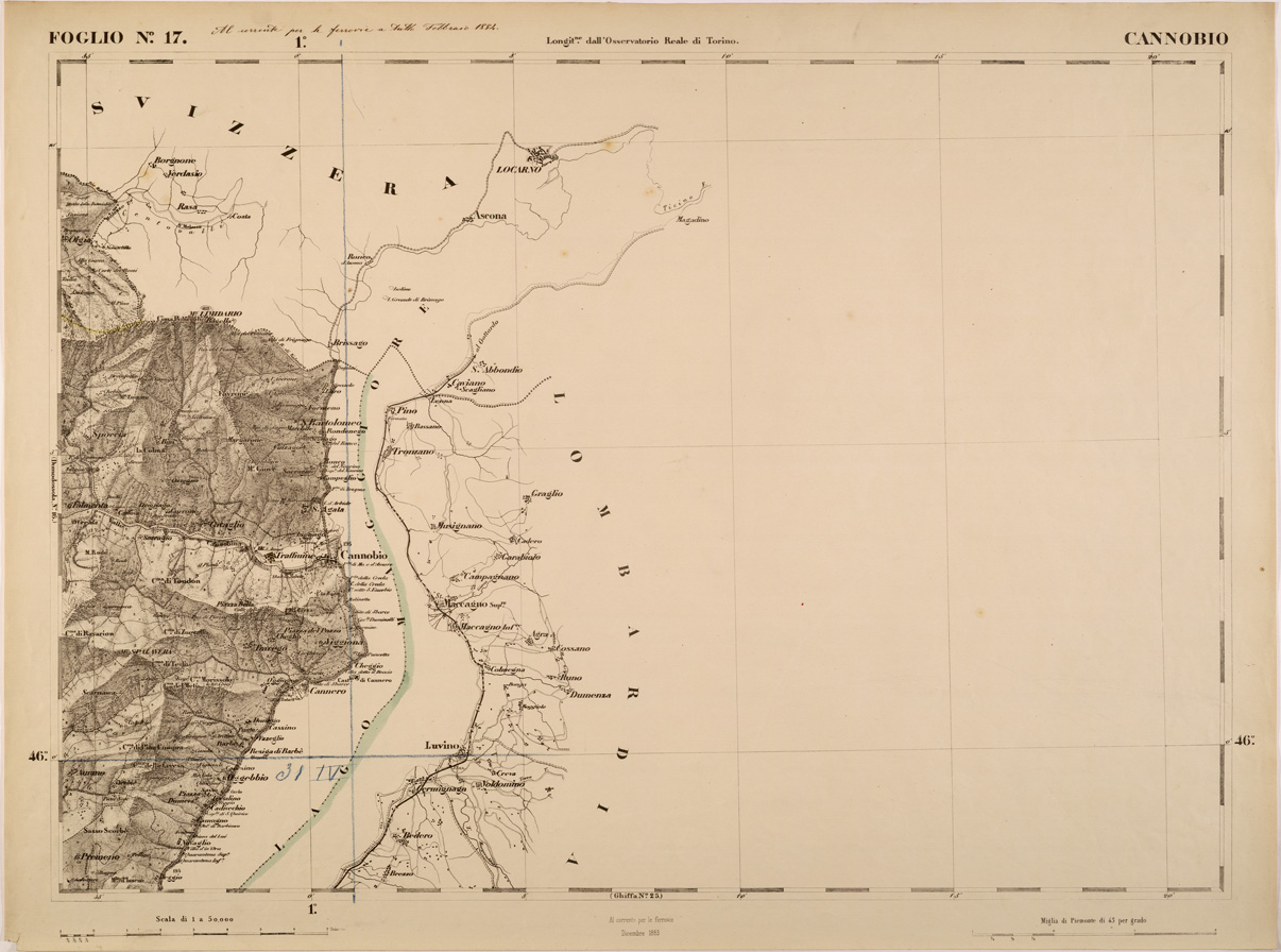 (N:27645) CARTA TOPOGRAFICA DEGLI STATI IN TERRAFERMA DI S. M. IL RE DI SARDEGNA FOGLIO 17 CANNOBIO
 (SE001388) Carte e stampe antiche: riproduzione a colori su carta (formato A1)