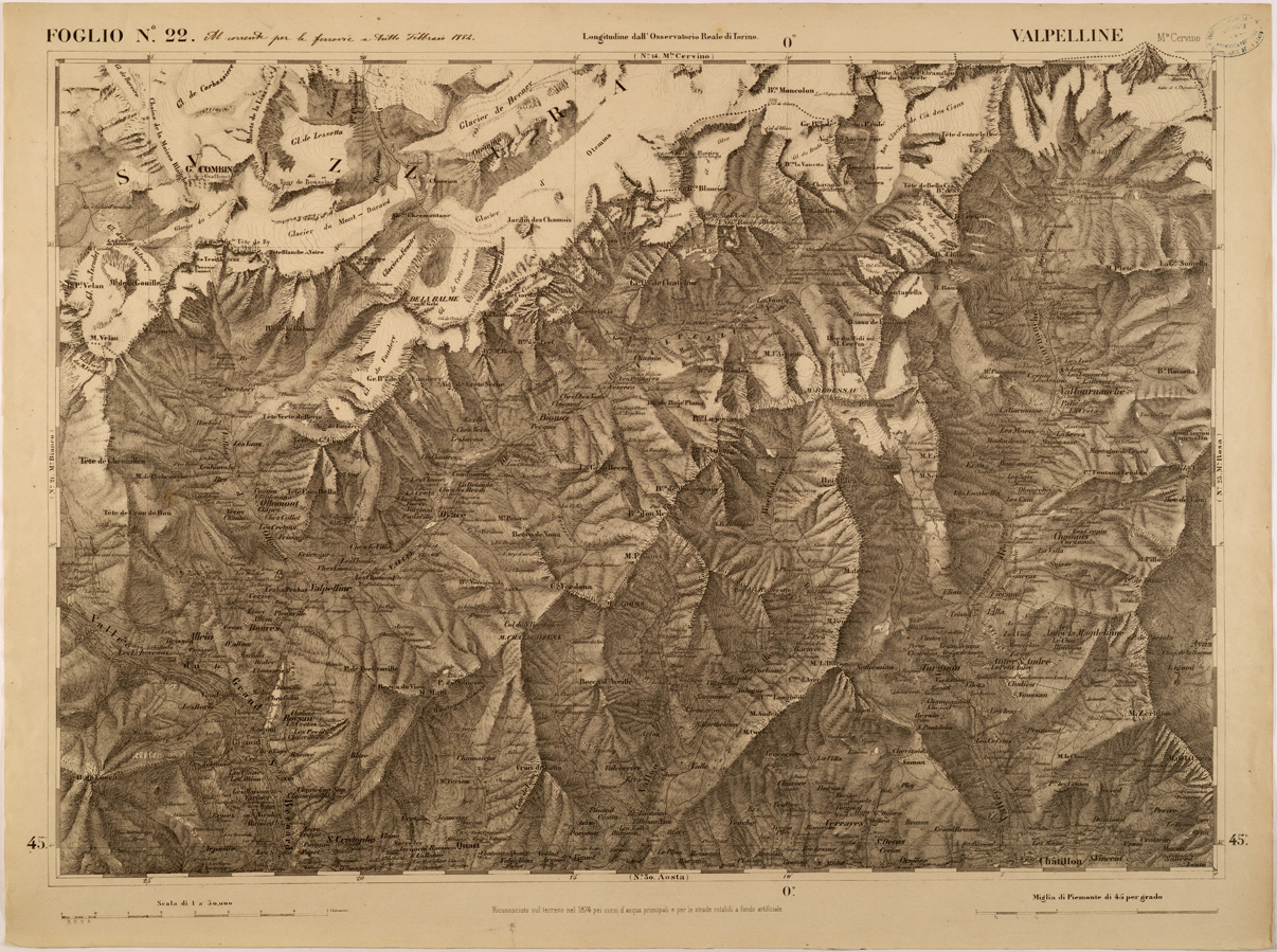 (N:27650) CARTA TOPOGRAFICA DEGLI STATI IN TERRAFERMA DI S. M. IL RE DI SARDEGNA FOGLIO 22 VALPELLINE
 (SE001393) Carte e stampe antiche: riproduzione a colori su carta (formato A1)