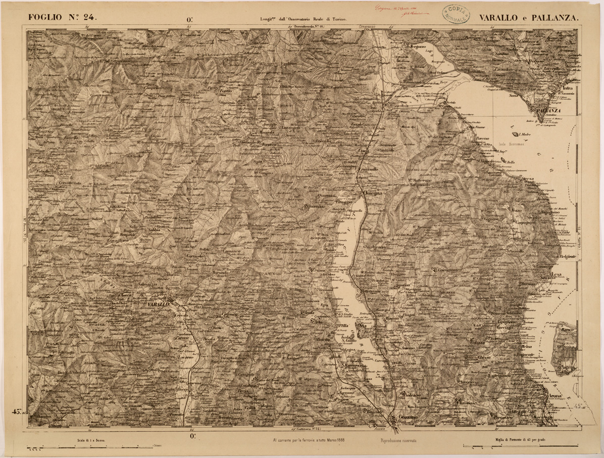 (N:27652) CARTA TOPOGRAFICA DEGLI STATI IN TERRAFERMA DI S. M. IL RE DI SARDEGNA FOGLIO 24 VARALLO E PALLANZA
 (SE001395) Carte e stampe antiche: riproduzione a colori su carta (formato A1)